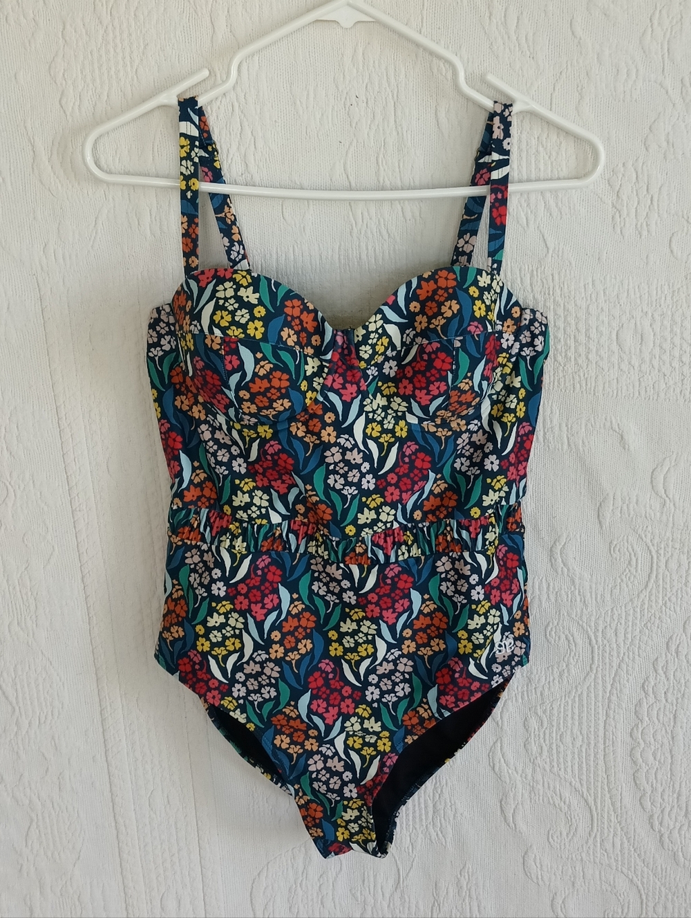 Albion Navy Floral One-Piece Swimsuit Molded Cups Cute Cottagecore Full Coverage - Picture 11 of 11